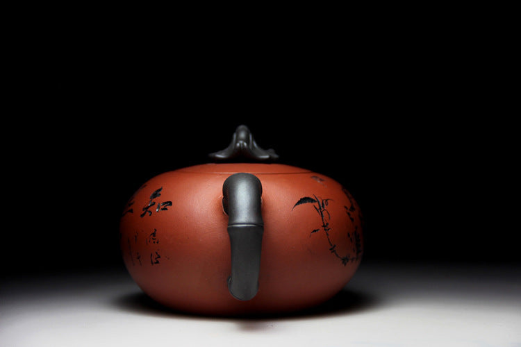 Purple Zisha Clay "Blessed & Content" Teapot - Kung Fu Style.