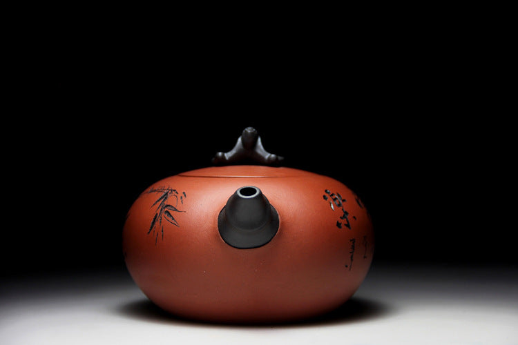 Purple Zisha Clay "Blessed & Content" Teapot - Kung Fu Style.