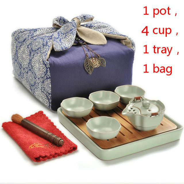High Quality Kung Fu Tea Set in Case - Teapot Kettle (Gaiwan) 4 cups - Serving Tray