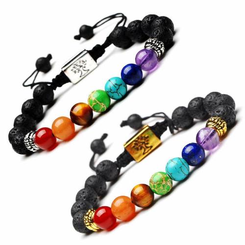 Handmade 7 Chakra Tree Of Life Lava Stones Bracelet *