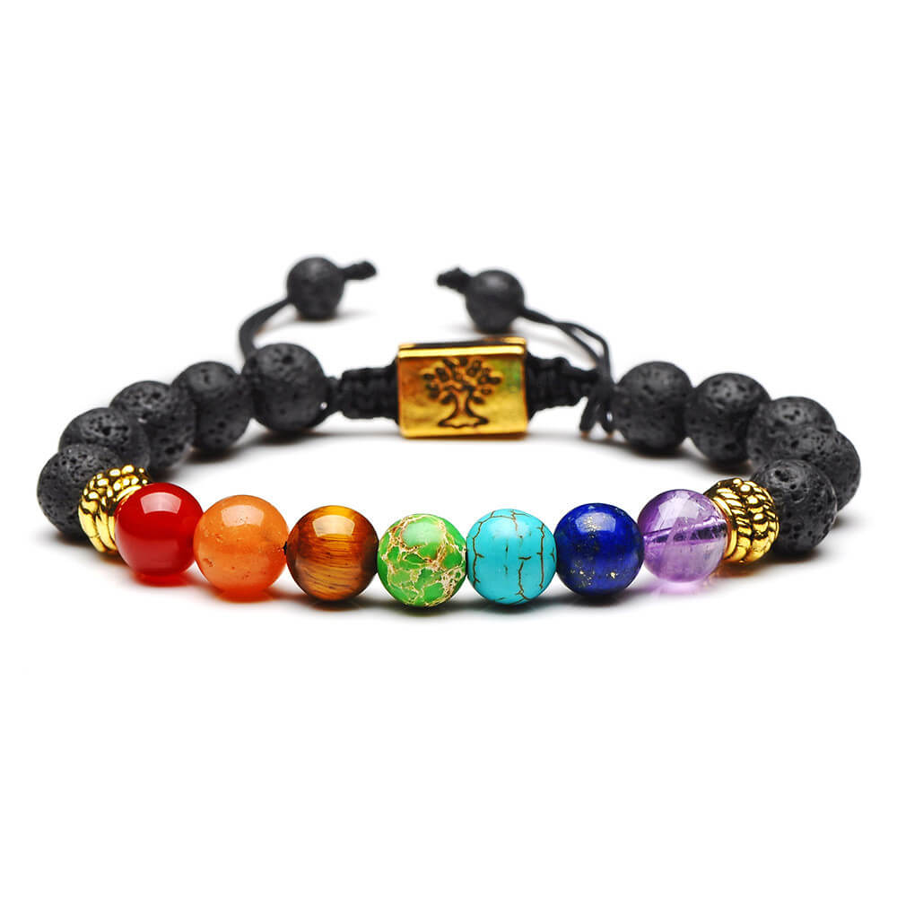 Handmade 7 Chakra Tree Of Life Lava Stones Bracelet *