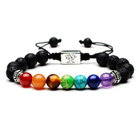 Handmade 7 Chakra Tree Of Life Lava Stones Bracelet *