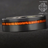 Black Brushed Tungsten Carbide Ring Koa Wood Ring