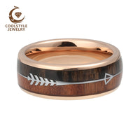 8mm Mens Tungsten Carbide Rings Womens Wedding Bands Koa Wood Arrow Inlay Domed Polished Shiny Comfort Fit