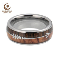 8mm Mens Tungsten Carbide Rings Womens Wedding Bands Koa Wood Arrow Inlay Domed Polished Shiny Comfort Fit