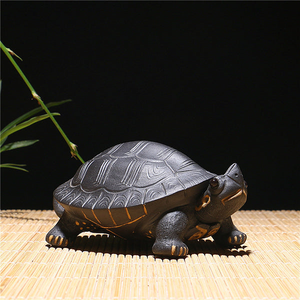 Yixing Purple Clay Tea Pet Tortoise. Longevity, Good Luck, Wealth
