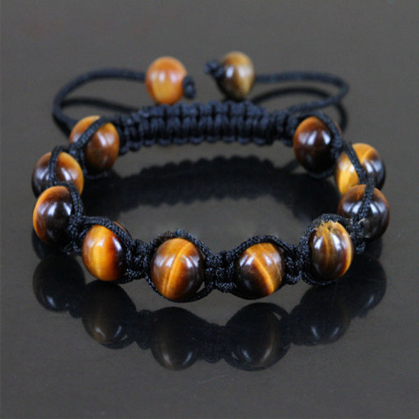 Men's Nature Tiger Eyes Semi Precious Stones Handwoven Adjustable Braiding