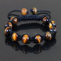 Men's Nature Tiger Eyes Semi Precious Stones Handwoven Adjustable Braiding