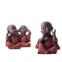 Purple Clay Sand Buddha Monk Tea Pets - Don't Look - Don't Talk - Don't Listen