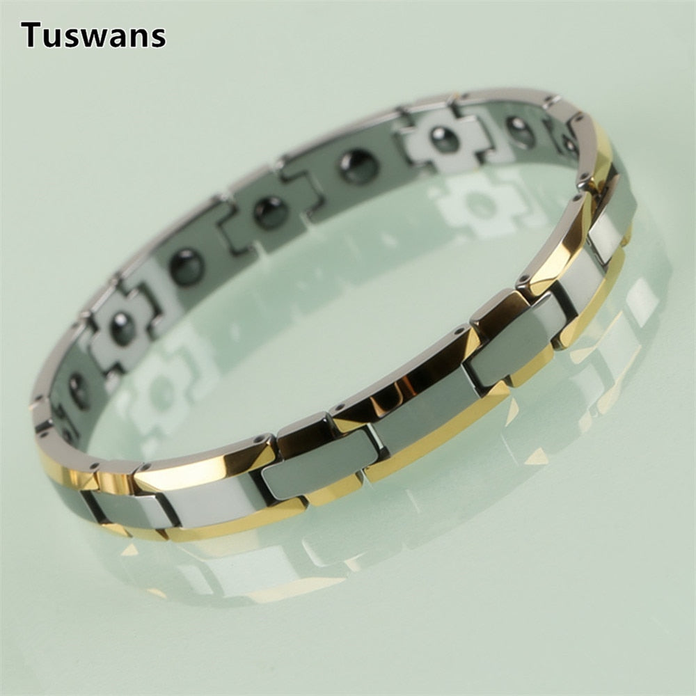 Delicate Lovers Style Gold Color H-shaped Tungsten Bracelets & Bangles with Magnetic Therapy Magnet Lovers Gifts(TSWB20)