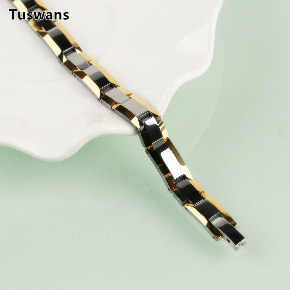 Delicate Lovers Style Gold Color H-shaped Tungsten Bracelets & Bangles with Magnetic Therapy Magnet Lovers Gifts(TSWB20)