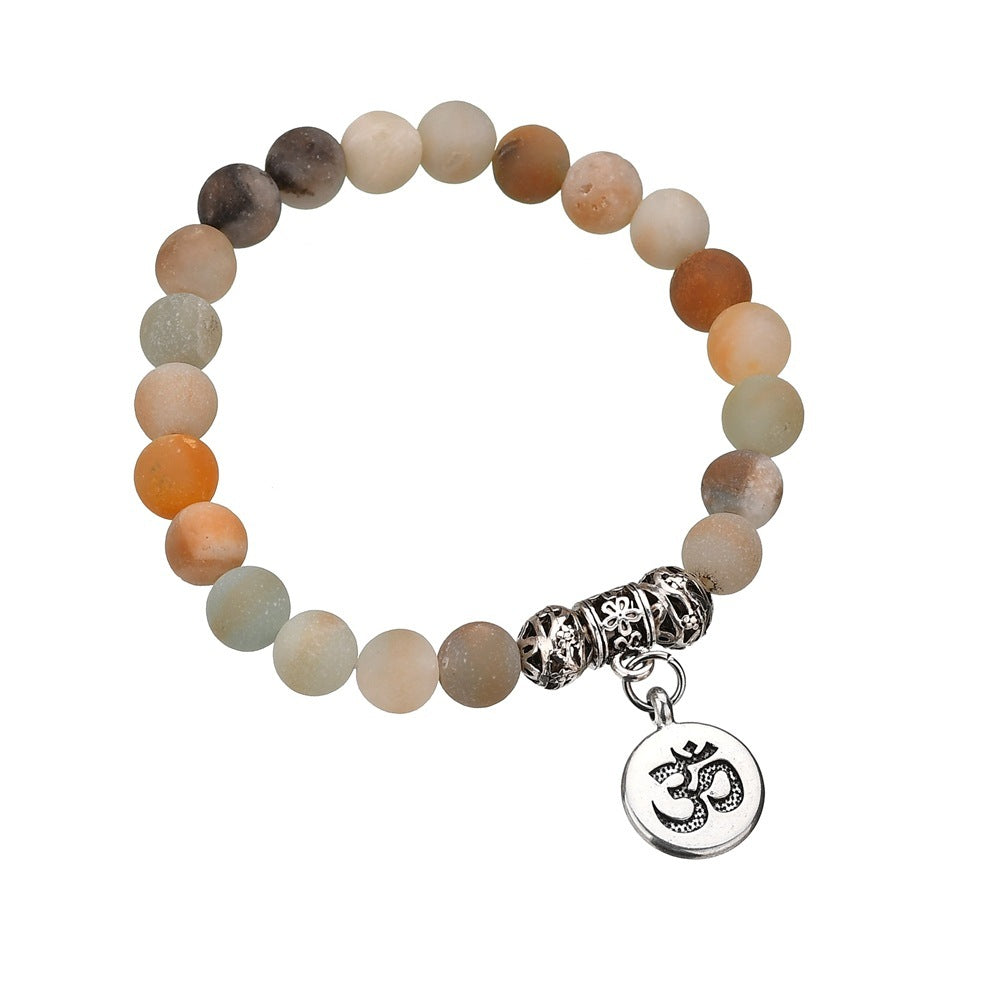Ankle Jewlery - Matte Frosted Amazonite Beads With Lotus OM Buddha Charm Yoga Statement Bracelet Jewelry - Free + Shipping