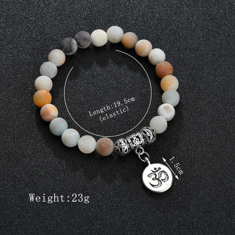 Ankle Jewlery - Matte Frosted Amazonite Beads With Lotus OM Buddha Charm Yoga Statement Bracelet Jewelry - Free + Shipping