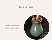 Chinese Celadon Ceramic Vase with 5 Piece Bamboo Tea Tools For Kung Fu Ceremony