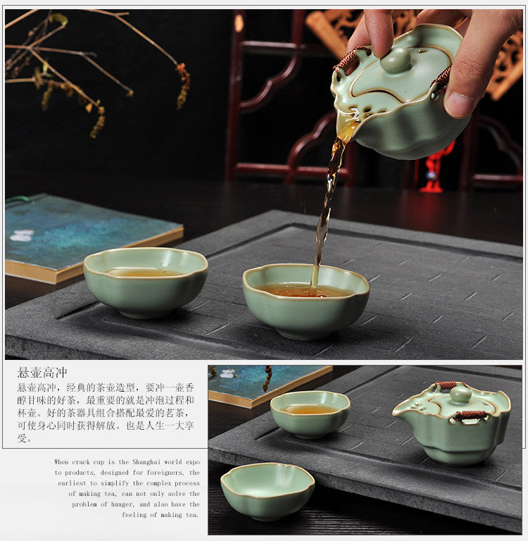 Two Cup and Gaiwan Kung Fu Tea Set with Serving Tray - Crackle or Smooth Finish