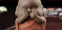 Purple Clay Sand Monk Tea Pets.   Buddha Say:  Not Listen - Not Watch -  Not Hear.
