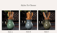 Chinese Celadon Ceramic Vase with 5 Piece Bamboo Tea Tools For Kung Fu Ceremony