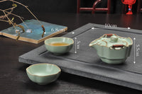 Two Cup and Gaiwan Kung Fu Tea Set with Serving Tray - Crackle or Smooth Finish