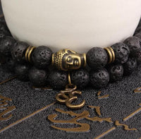 Lava Stone Bracelet Set - Tibetan Buddha / Yoga Jewelry *