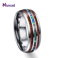 Hawaiian Koa Wood and Abalone Shell Tungsten Carbide Ring