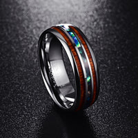 Hawaiian Koa Wood and Abalone Shell Tungsten Carbide Ring