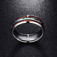 Hawaiian Koa Wood and Abalone Shell Tungsten Carbide Ring