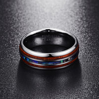 Hawaiian Koa Wood and Abalone Shell Tungsten Carbide Ring