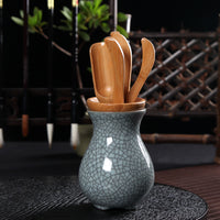 Chinese Celadon Ceramic Vase with 5 Piece Bamboo Tea Tools For Kung Fu Ceremony