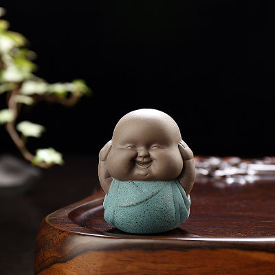 Purple Clay Sand Monk Tea Pets. Buddha Say: Not Listen - Not Watch - Not Hear.