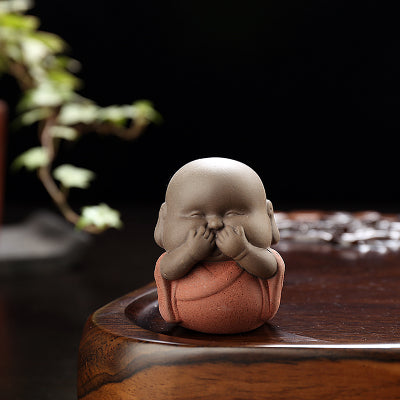 Purple Clay Sand Monk Tea Pets. Buddha Say: Not Listen - Not Watch - Not Hear.