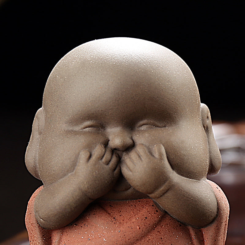 Purple Clay Sand Monk Tea Pets. Buddha Say: Not Listen - Not Watch - Not Hear.