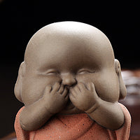 Purple Clay Sand Monk Tea Pets.   Buddha Say:  Not Listen - Not Watch -  Not Hear.