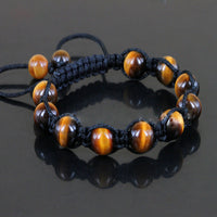Men's Nature Tiger Eyes Semi Precious Stones Handwoven Adjustable Braiding