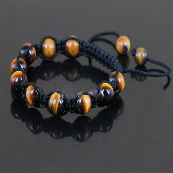 Men's Nature Tiger Eyes Semi Precious Stones Handwoven Adjustable Braiding