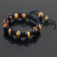 Men's Nature Tiger Eyes Semi Precious Stones Handwoven Adjustable Braiding