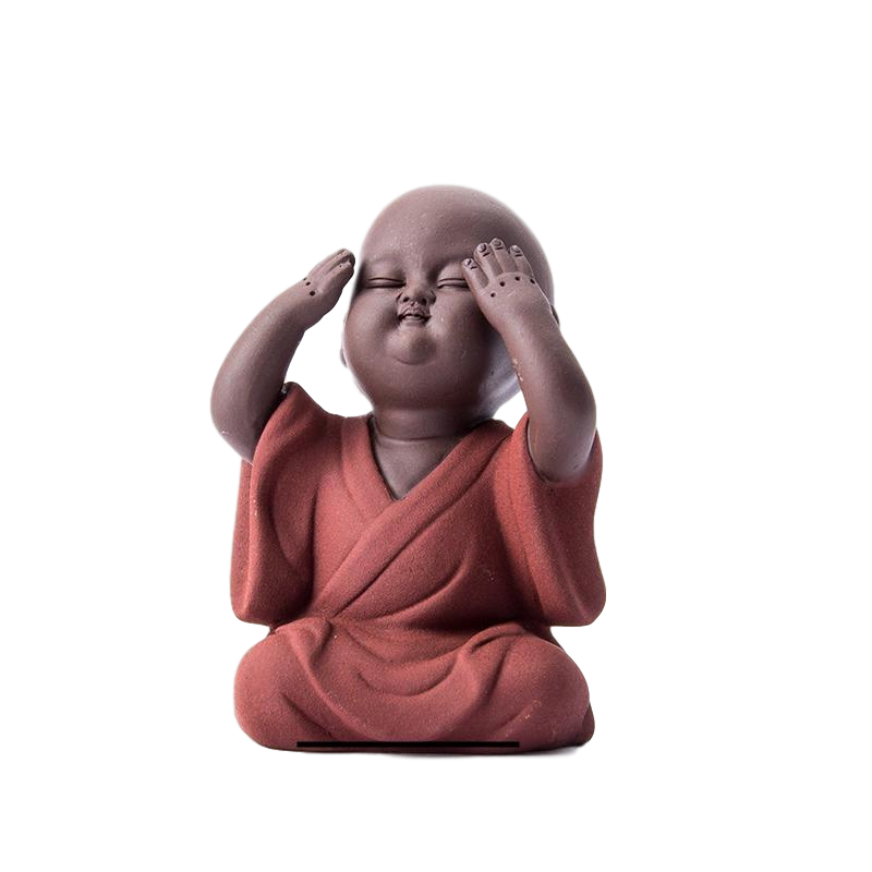 Purple Clay Sand Buddha Monk Tea Pets - Don't Look - Don't Talk - Don't Listen
