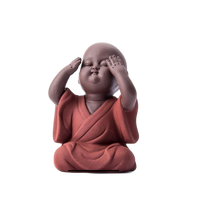 Purple Clay Sand Buddha Monk Tea Pets - Don't Look - Don't Talk - Don't Listen
