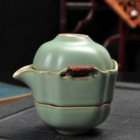 Two Cup and Gaiwan Kung Fu Tea Set with Serving Tray - Crackle or Smooth Finish