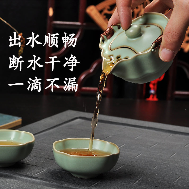 Two Cup and Gaiwan Kung Fu Tea Set with Serving Tray - Crackle or Smooth Finish
