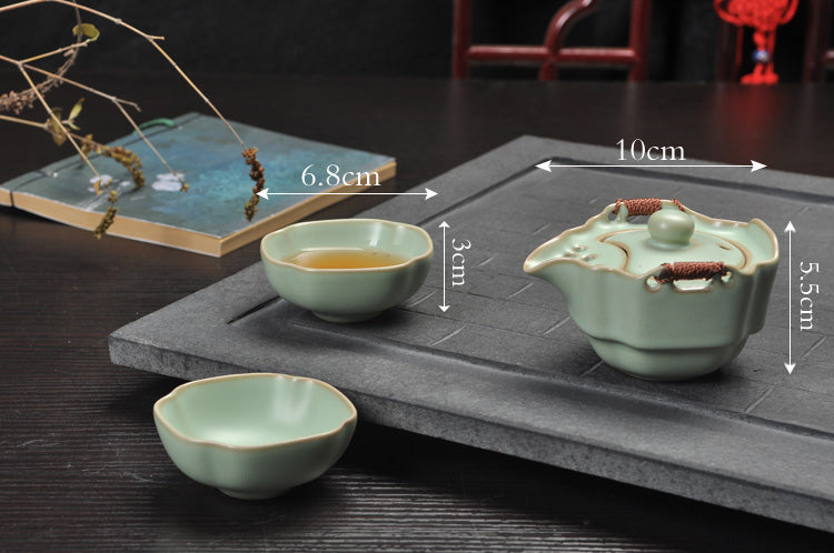 Two Cup and Gaiwan Kung Fu Tea Set with Serving Tray - Crackle or Smooth Finish