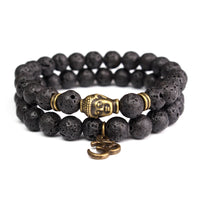 Lava Stone Bracelet Set - Tibetan Buddha / Yoga Jewelry *