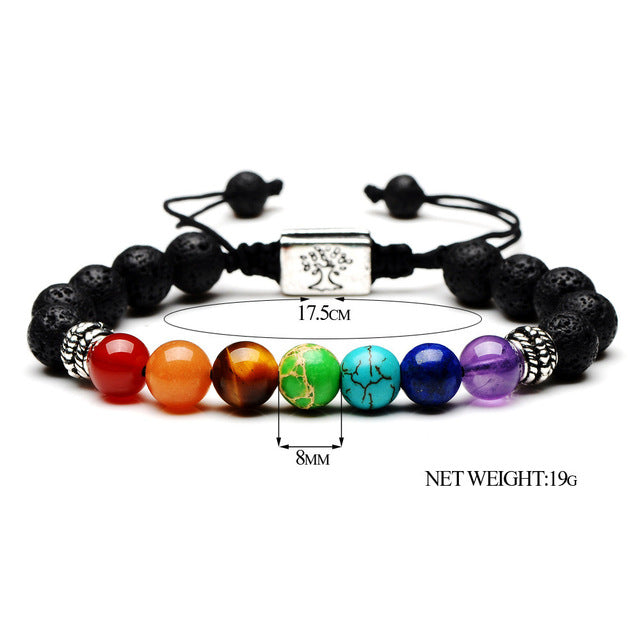 Handmade 7 Chakra Tree Of Life Lava Stones Bracelet *