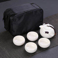 Four Cup Porcelain Traveling Tea Set. Great "On-The-Go" *