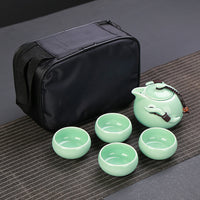 Four Cup Porcelain Traveling Tea Set. Great "On-The-Go" *