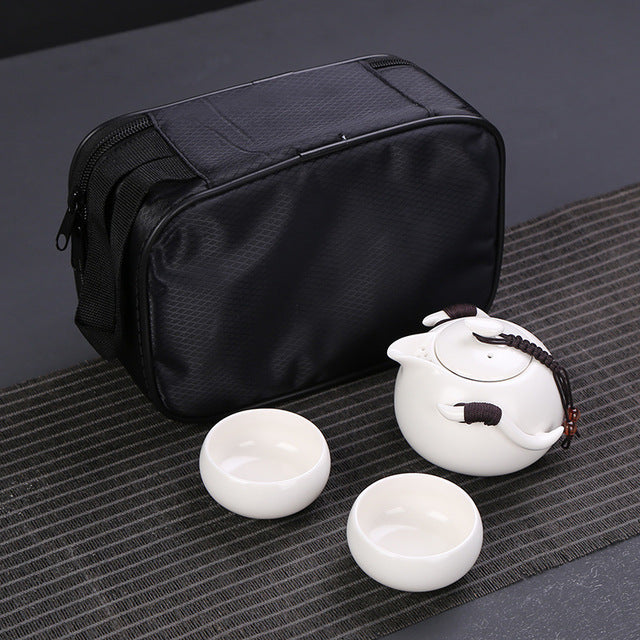 Two Cup Porcelain Traveling Tea Set. Great "On-The-Go" *