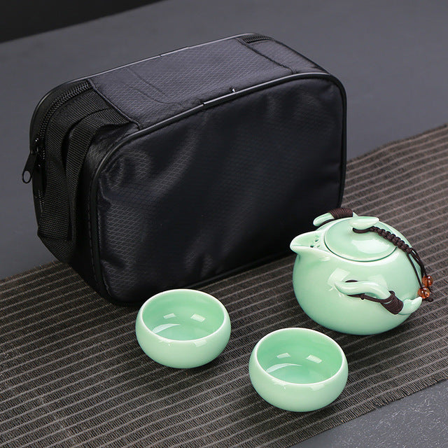 Two Cup Porcelain Traveling Tea Set. Great "On-The-Go" *