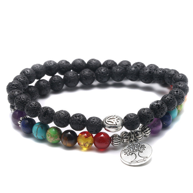 Handmade Tibetan Silver Bracelet Life Tree 7 Chakra Beads Reiki Buddha Prayer Natural Stone Yoga Bracelet 1421
