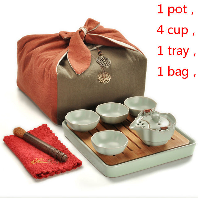 High Quality Kung Fu Tea Set in Case - Teapot Kettle (Gaiwan) 4 cups - Serving Tray
