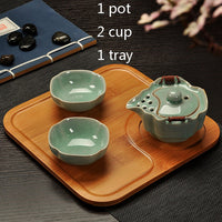 Two Cup and Gaiwan Kung Fu Tea Set with Serving Tray - Crackle or Smooth Finish