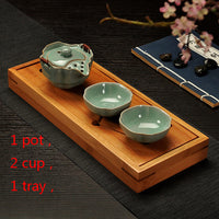 Two Cup and Gaiwan Kung Fu Tea Set with Serving Tray - Crackle or Smooth Finish